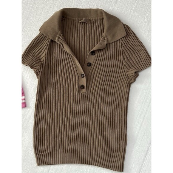 Brandy Melville John Galt Brown Full Tilt Pink Crewneck Sweater Crop Small OS - Picture 4 of 8